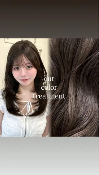 ミディアム カラー 顔周りcut/ 艶ワンカラー♥ちさきのヘアスタイル