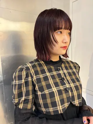 ミディアム カラー ボブパーマ/パーマ ウルフパーマのヘアスタイル