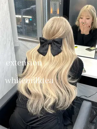 ロング カラー エクステ🩵ブリーチ 韓国ヘア🩵KAEのヘアスタイル