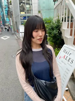 セミロング カラー レイヤーウルフ エクステ磯部のヘアスタイル