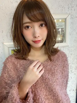 ミディアム カラー ボブ/縮毛矯正/ 高嶋 優のヘアスタイル