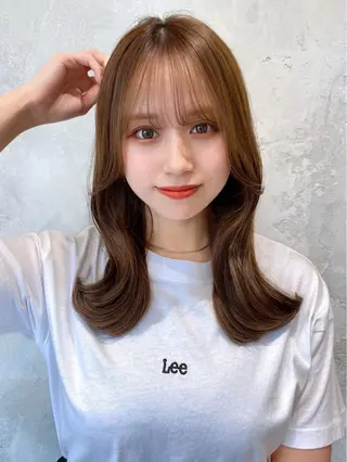 セミロング カラー 顔周り/くびれヘア 韓国ヘア💕風間るなのヘアスタイル