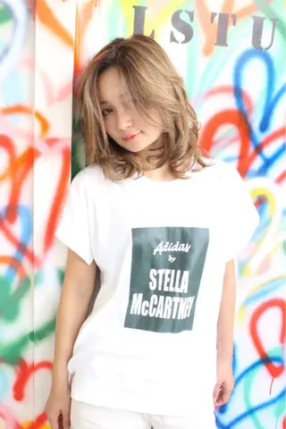 セミロング カラー パーマ リルウヘアー 天王寺のヘアスタイル