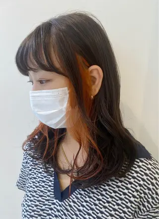 セミロング カラー ベージュ/インナー カラー🤍Rieのヘアスタイル