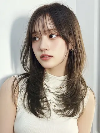 ロング カラー おかもと あやのヘアスタイル