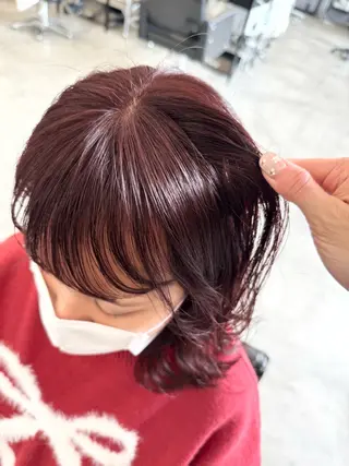 ミディアム カラー 暖色/ダブルカラー/ レッド/ kanaのヘアスタイル