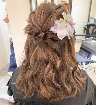 ミディアム カラー パーマ ヘアアレンジ メンズ キッズ ネイル マツエク・マツパ 艶ピンク*ヘアセット 🌙shioriのヘアスタイル