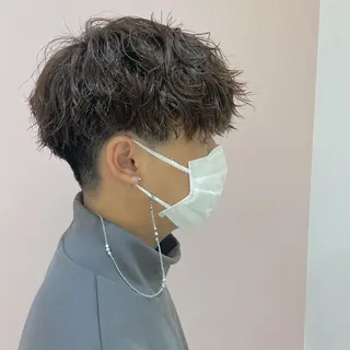 ミディアム パーマ メンズ 似合わせカット/ ハイトーンchimiのヘアスタイル