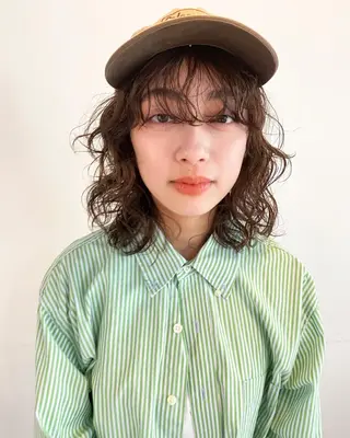 ミディアム カラー パーマ ヘアアレンジ メンズ キッズ ネイル マツエク・マツパ アイブロウ パーマスタイル🔅 sayacaのヘアスタイル