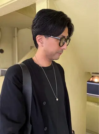 ミディアム パーマ メンズ センターパート 田形清流のヘアスタイル