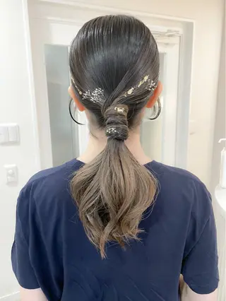 ヘアアレンジ ミディアム/顔周り/ ベージュ🌼mayuのヘアスタイル