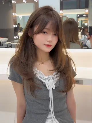 ミディアム カラー ブリーチなしW/透明 感カラー　吉村　清志のヘアスタイル