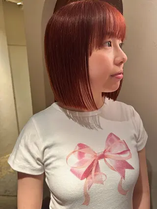 ミディアム カラー 🧡ono🧡暖色/ 切りっぱなしボブ🧡のヘアスタイル
