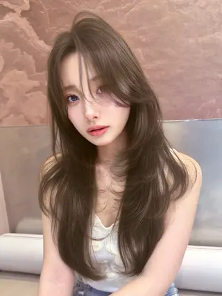 ロング 縮毛矯正/レイヤー 韓国/顔まわり/夢音のヘアスタイル