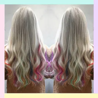 ロング カラー れん/ハイトーン /エクステ/韓国風のヘアスタイル