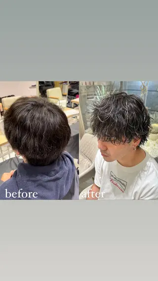 ショート カラー パーマ メンズ 🥇メンズパーマ /縮毛矯正/木村神心のヘアスタイル