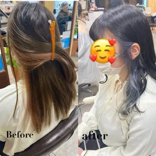 セミロング カラー ヘアアレンジ HAIRSALONLOOP所属・川上 麻梨阿のヘアスタイル