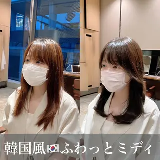ミディアム カラー 本格韓国ヘア🇰🇷 【uni】キューさんのヘアスタイル