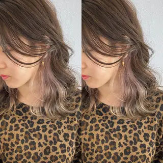 ミディアム カラー ヘアアレンジ ハイライト、レイヤー カット/西梅田/中西のヘアスタイル