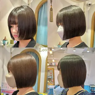 ミディアム カラー 髪質改善【縮毛矯正】 美髪ボブを量産する人のヘアスタイル