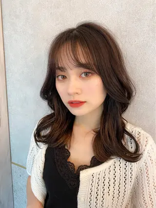 セミロング カラー 新宿/韓国風レイヤー 髪質改善/渋谷直樹のヘアスタイル