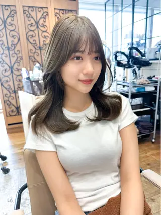 セミロング カラー 顔周り/くびれヘア 韓国ヘア💕風間るなのヘアスタイル