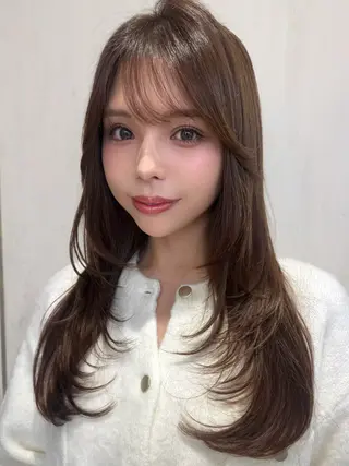 ロング カラー 前髪顔周りレイヤー 韓国 SAYAKAのヘアスタイル
