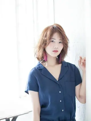 ミディアム カラー パーマ 舘野 太嘉宏のヘアスタイル