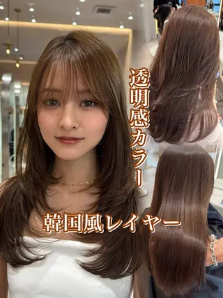 セミロング カラー 韓国レイヤー🇰🇷 韓国研修◎渋谷カイトのヘアスタイル