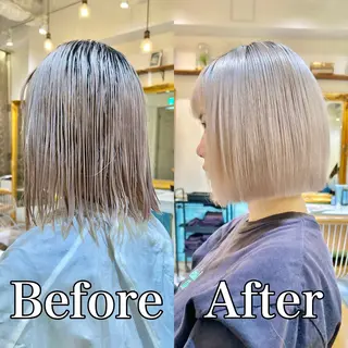 ミディアム カラー 髪質改善【縮毛矯正】 美髪ボブを量産する人のヘアスタイル