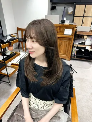 セミロング カラー パーマ ヘアアレンジ メンズ キッズ 骨格似合わせレイヤー /縮毛矯正🌿JUNのヘアスタイル