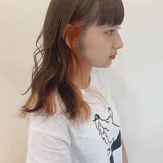 セミロング カラー ヘアアレンジ 馴染ませNo.1🧃 エクステ・アレンジのヘアスタイル