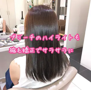セミロング パーマ 安井　昴 💫ブリーチ縮毛矯正のヘアスタイル