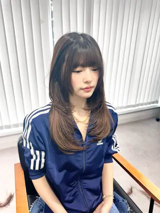 セミロング カラー パーマ ヘアアレンジ メンズ キッズ 骨格似合わせレイヤー /縮毛矯正🌿JUNのヘアスタイル