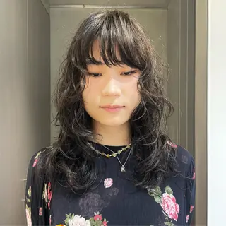 セミロング レイヤー/パーマ/ 艶カラー/💚千琴のヘアスタイル