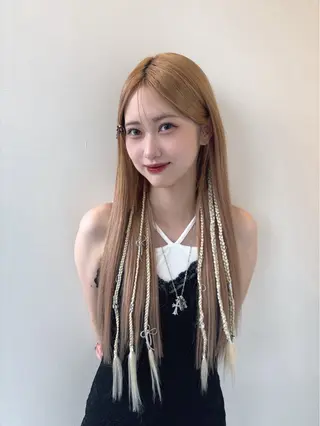 ロング カラー ヘアアレンジ メンズ シールエクステ🎀 羽エクステ🌙しぇるのヘアスタイル