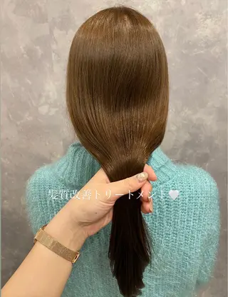 セミロング カラー ヘアアレンジ 🥀暖色韓国ヘア💕 保科侑花のヘアスタイル