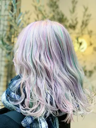 ミディアム カラー ヘアアレンジ 髪質改善×ハイトーン 中田啄也のヘアスタイル