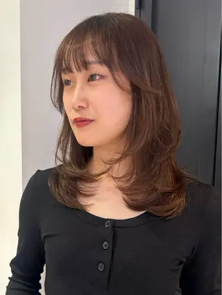 ミディアム カラー パーマ メンズ レイヤー/透明感/ ブリーチなし/わかなのヘアスタイル