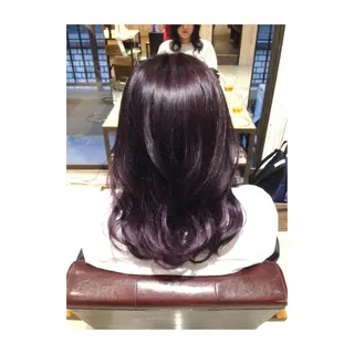 ミディアム セミロング ロング カラー パーマ アオガミ （前髪顔周りカット）のヘアスタイル