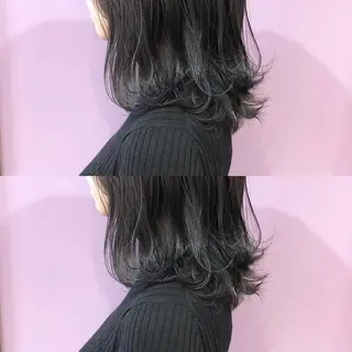 ミディアム カラー パーマ 細川 亮のヘアスタイル