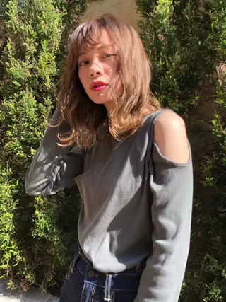 ミディアム カラー パーマ ヘアアレンジ Eir江坂 カット/ボブ/ショート/髪質改善カラー/トリートメント所属・髪質改善カラー特化 亮輔【江坂駅すぐ】のヘアスタイル