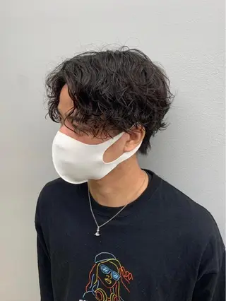 ミディアム パーマ メンズ アイブロウ 京都駅メンズカット/ パーマ/Keigoのヘアスタイル