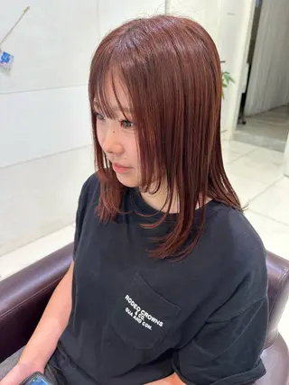 セミロング カラー 艶カラー/縮毛矯正/ ブリーチカラー/みなのヘアスタイル