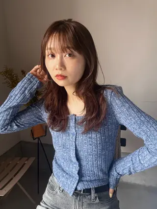 セミロング カラー MINX The pass所属・透明感ケアカラー/ レイヤー/ryokaのヘアスタイル