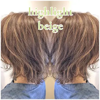 ミディアム カラー ハイライト/ブリーチ バレイヤージュ関佳祐のヘアスタイル