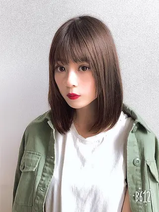ミディアム カラー パーマ 巣山 竜一のヘアスタイル