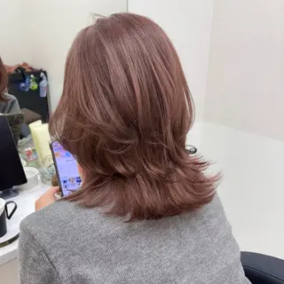 ミディアム カラー SAKURA 艶カラー/ヘアセットのヘアスタイル