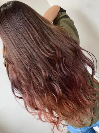 ロング カラー パーマ ブリーチ毛縮毛矯正 👑山口のヘアスタイル