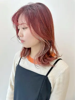 ミディアム カラー ベージュ/インナー カラー🤍Rieのヘアスタイル